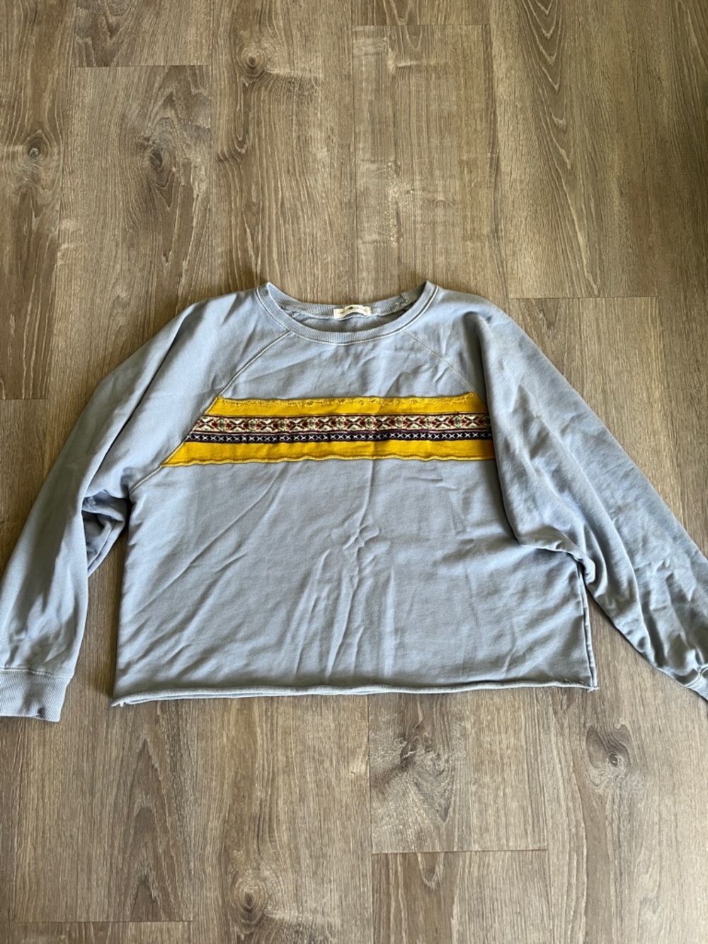 NATURAL LIFE Light Blue Sweatshirt Aztec Print Embroidery